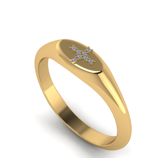 Signet Diamond Cross Ring